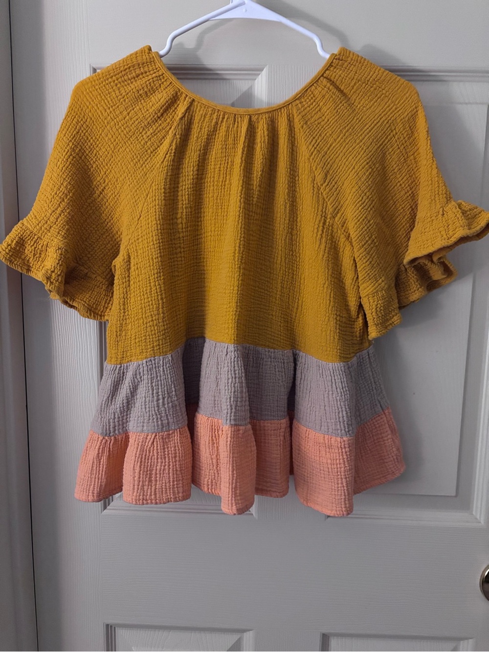 Cato Colorblock Tie-Front Ruffle Top - Picture 2 of 3